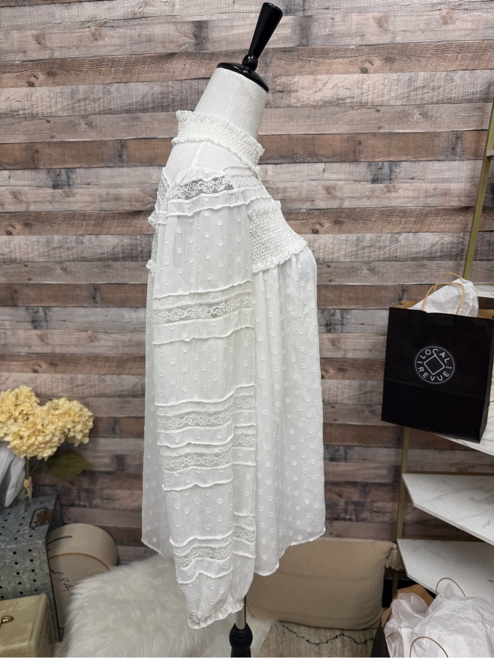 White House Black Market White Swiss Dot Lace Yoke Blouse - Picture 2 of 5